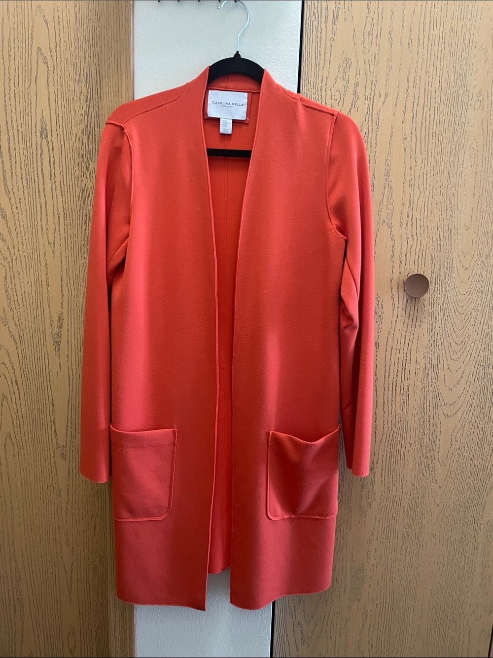 Carolina Amato Coral Open-Front Long Blazer
